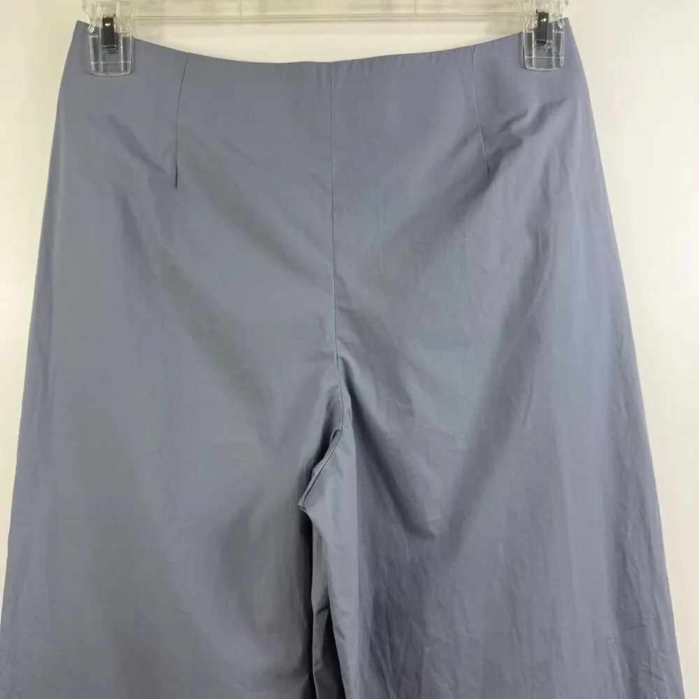 Tory Burch Light Blue Wide Leg Trouser Pants Size 2 Stretch Cotton Poplin Office